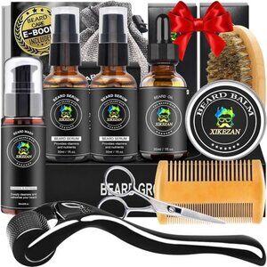 Beard Kit for Men Grooming & Care Set w/2 Pack Beard Serum, Wash, Oil,Balm, Comb
